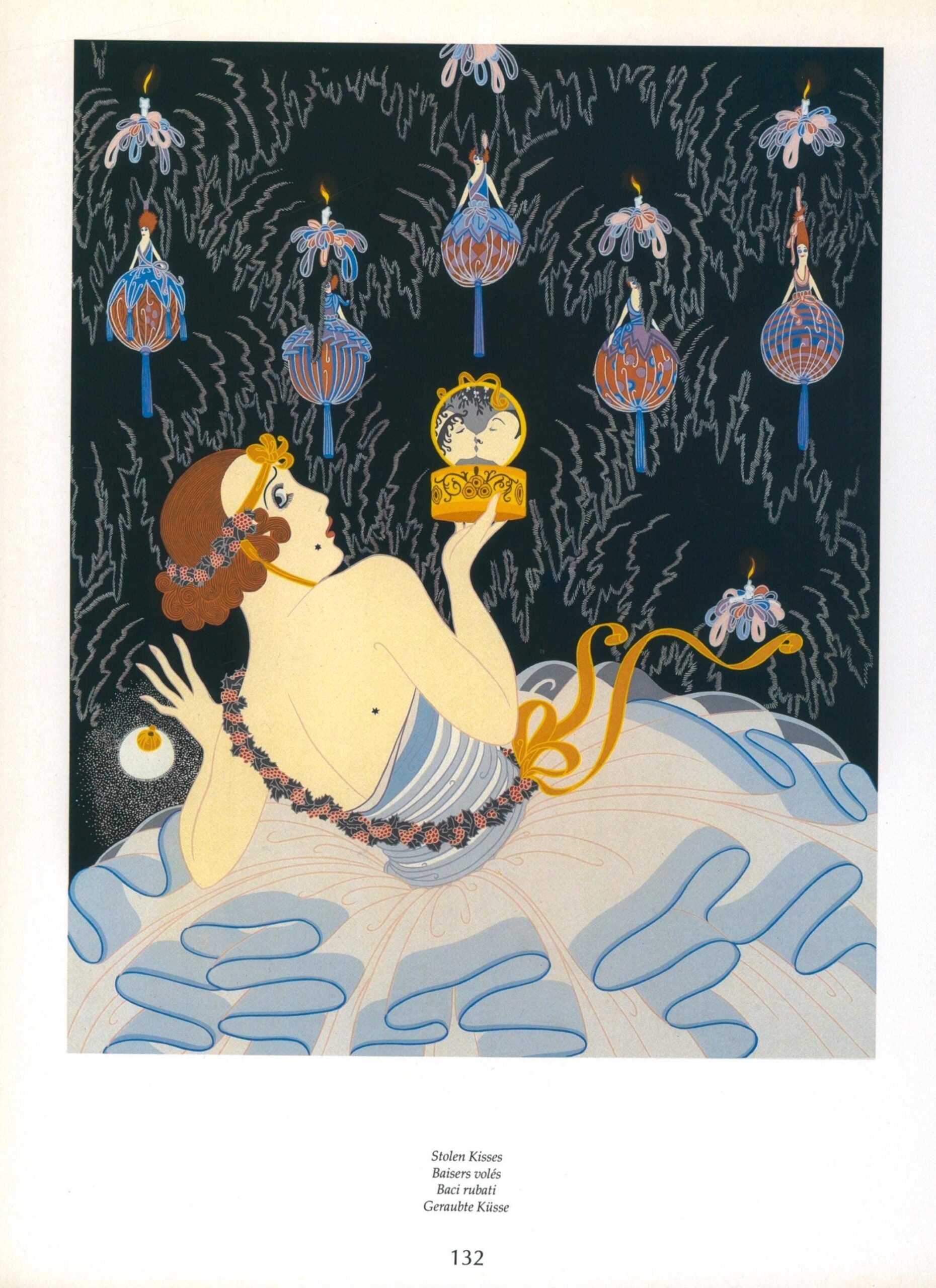 Vintage Erte Fashion Print: "Fox Fur/Stolen Kisses" Two-sided art book page - Image 7