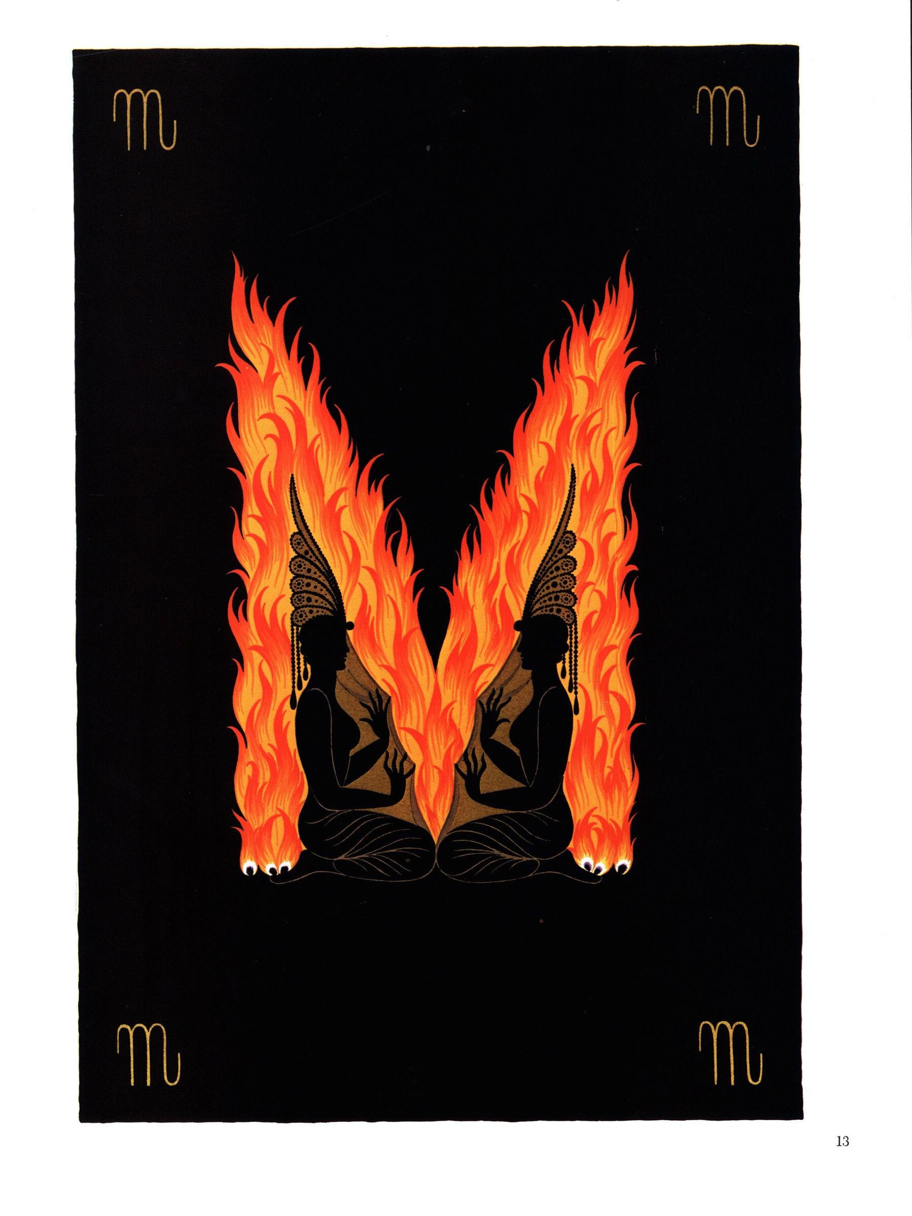 Erte The Alphabet series "M" & "N" 1977 Two-sided vintage book page