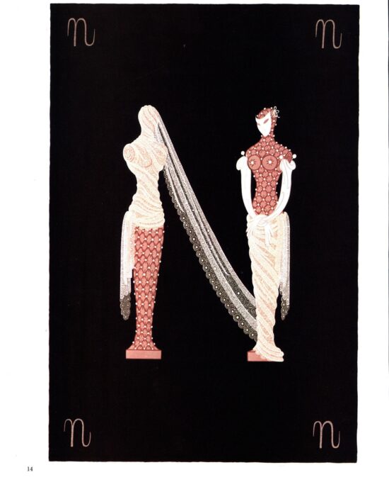 Erte The Alphabet series “M” & “N” 1977 Two-sided vintage book page