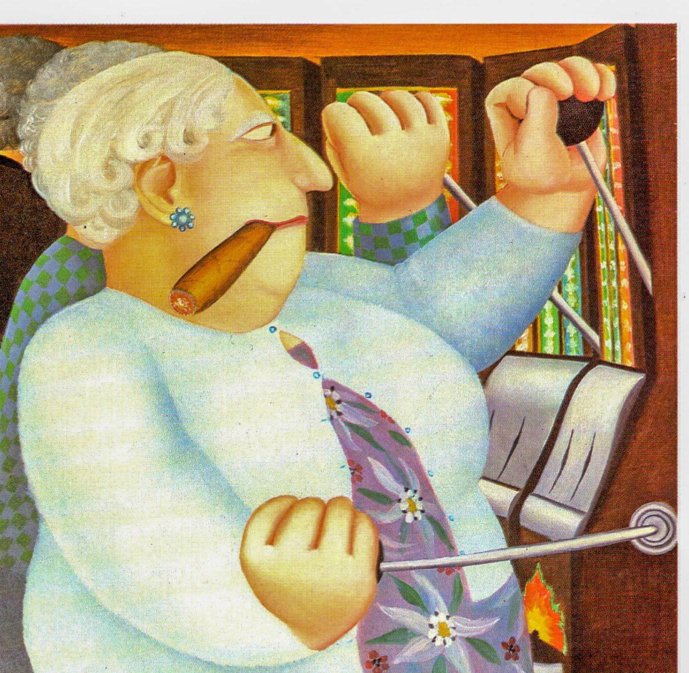 Beryl Cook "Woman with Cigar" c.1985 Vintage art book page Atlantic City scenes