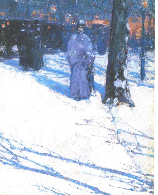 Childe Hassam “Cab Stand at Night, Madison Square, New York” Vintage art book page