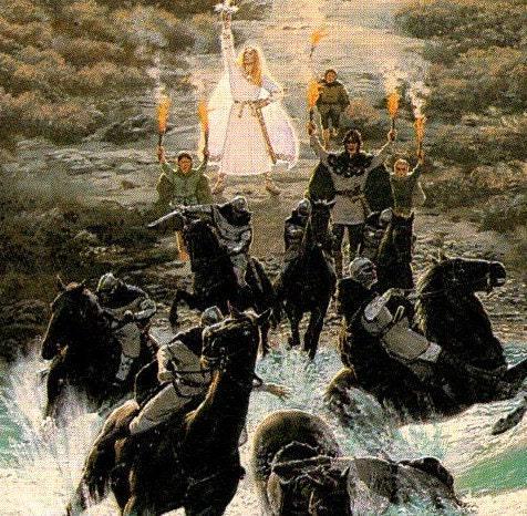 Riders at the Ford by Ted Nasmith from The Fellowship of the Ring vintage print