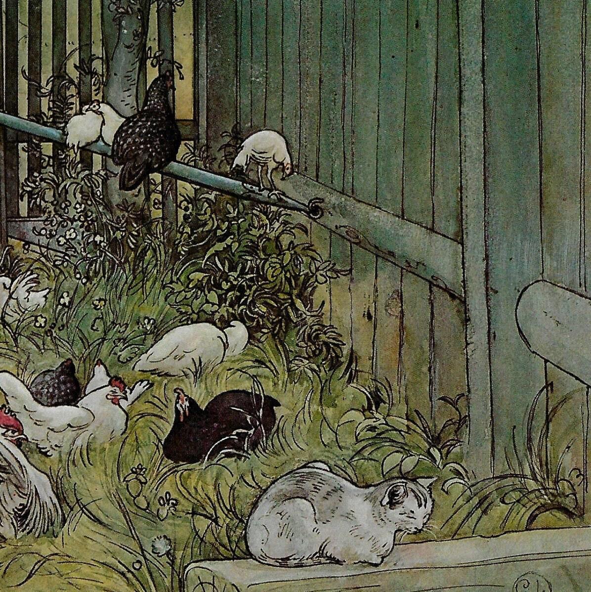 The Gate 1900 Carl Larsson Vintage art book page Victorian illustration