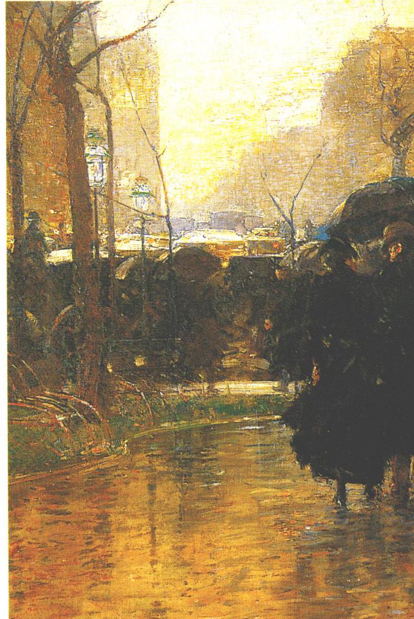 Childe Hassam "Rain Storm, Union Square, Manhattan" 1890 Vintage art book page - Image 3