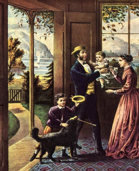 Currier & Ives Lithograph: The Four Seasons of Life – Middle Age (15×11.5″ Vintage Book Page)