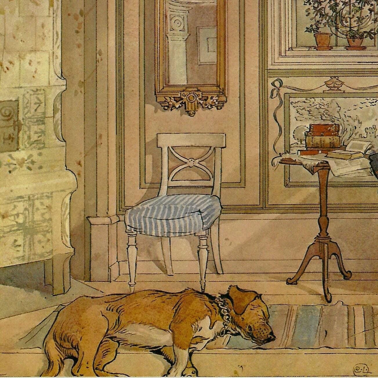 Lazy Corner 1900 Carl Larsson Vintage art book page Victorian watercolor illustrators