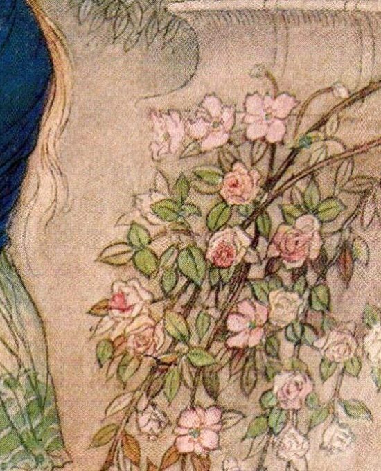 From Chaucer’s Works “Emily in the Garden” Vintage illustration by Warwick Goble 1930s