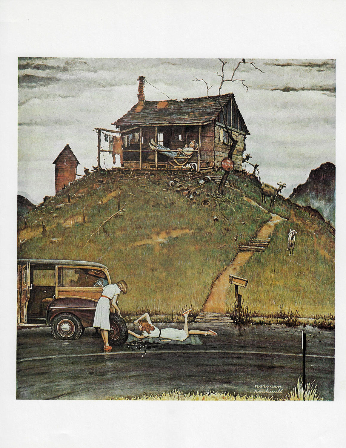 Norman Rockwell Vintage art book page "Fixing A Flat" August 1946 - Image 3
