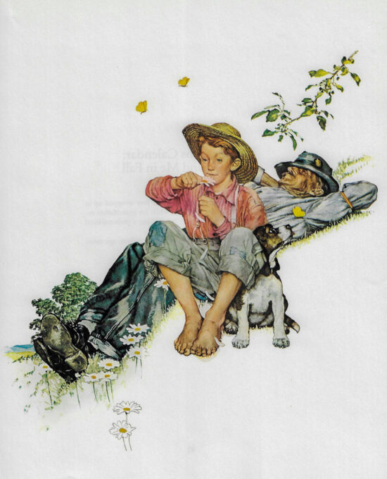 Norman Rockwell Vintage art book page “Grandpa and Me in Summer” Summer 1948