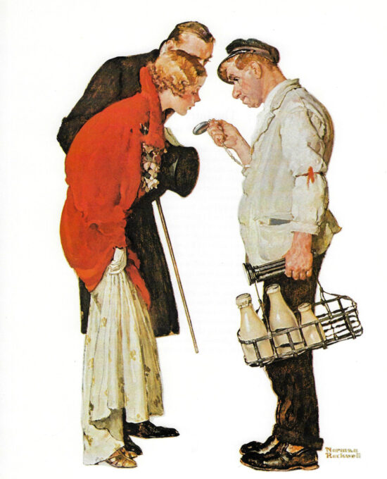 Norman Rockwell Vintage art book page “The Milkman and the Young Couple” March 1935