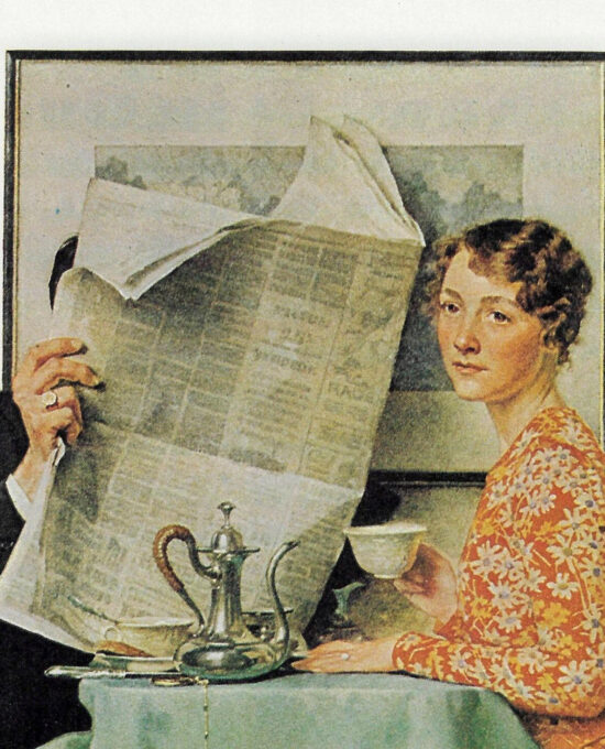 Norman Rockwell Vintage art book page “At the Breakfast Table” August 1930
