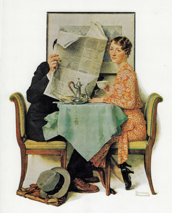 Norman Rockwell Vintage art book page “At the Breakfast Table” August 1930