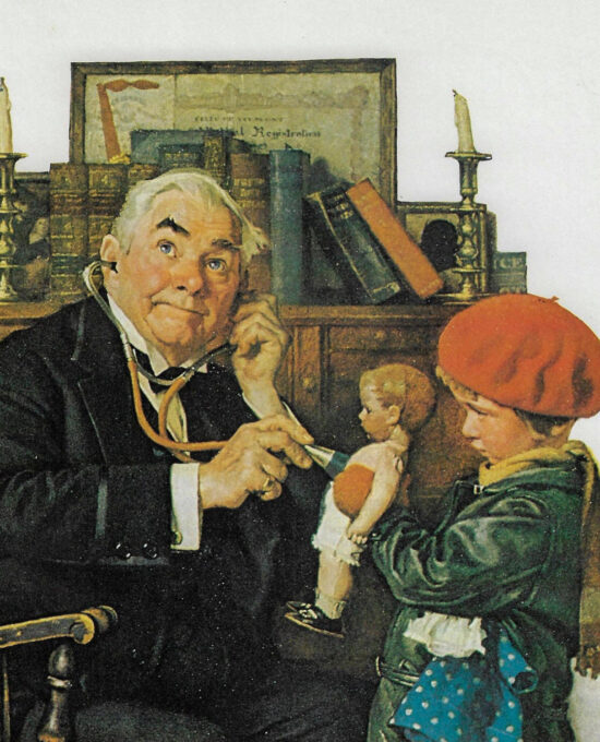 Norman Rockwell Vintage art book page “Doctor and Doll” March 1929
