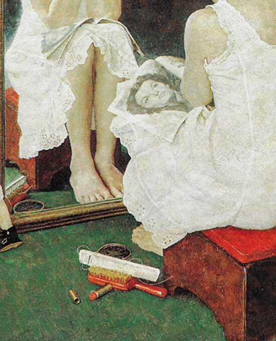 Norman Rockwell Vintage art book page “Girl at the Mirror” March 1954