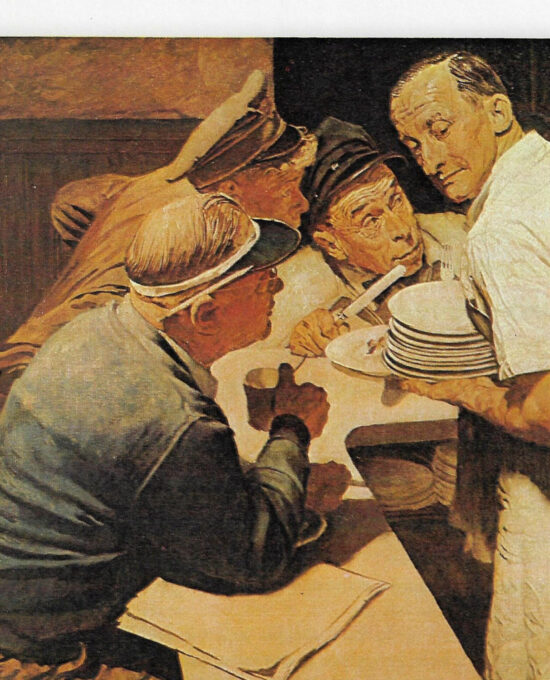 Norman Rockwell Vintage art book page “War News” 1945