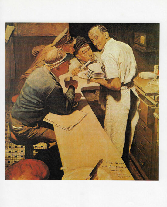 Norman Rockwell Vintage art book page “War News” 1945