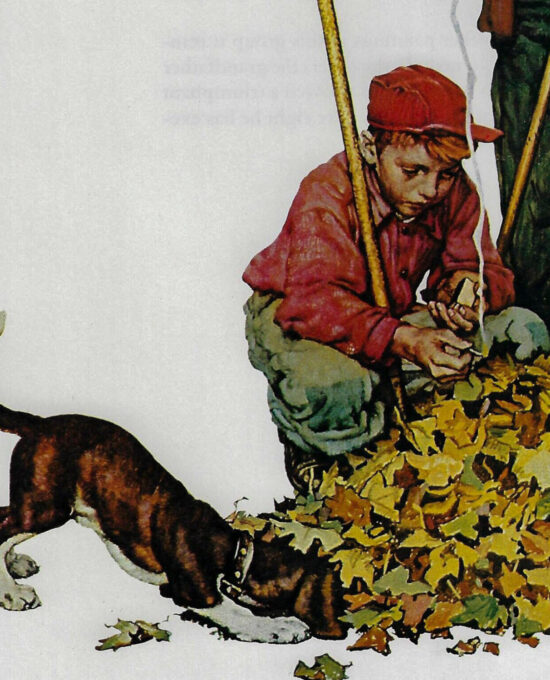 Norman Rockwell Vintage art book page “Grandpa and Me in Fall” Fall 1948