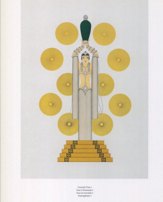 Erte Classic Art Deco Print “Emerald Vase I” c.1988 Vintage art book page 10 x 13 1/2″