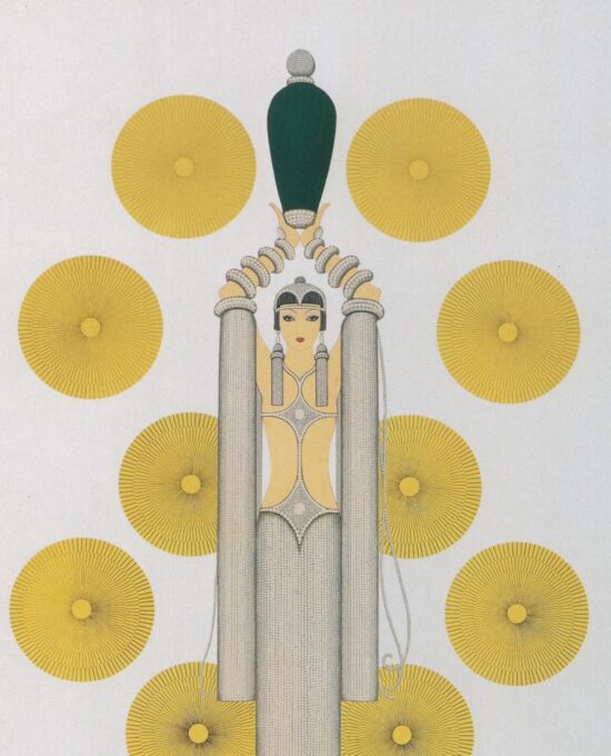Erte Classic Art Deco Print “Emerald Vase I” c.1988 Vintage art book page 10 x 13 1/2″