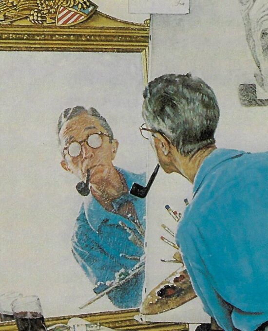 Norman Rockwell Vintage art book page “Triple Self-portrait” February 1960