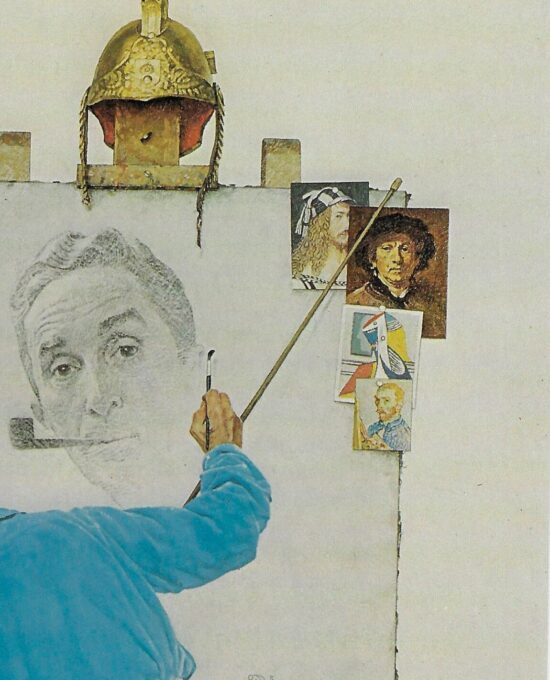Norman Rockwell Vintage art book page “Triple Self-portrait” February 1960