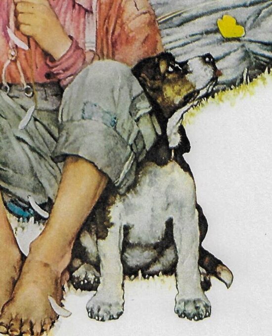 Norman Rockwell Vintage art book page “Grandpa and Me in Summer” Summer 1948