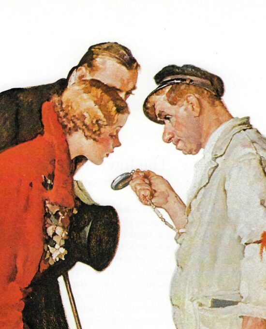 Norman Rockwell Vintage art book page “The Milkman and the Young Couple” March 1935
