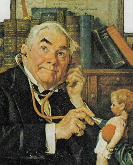Norman Rockwell Vintage art book page “Doctor and Doll” March 1929