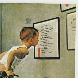 Norman Rockwell Vintage art book page "Before the Shot" March 1958
