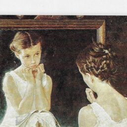 Norman Rockwell Vintage art book page "Girl at the Mirror" March 1954