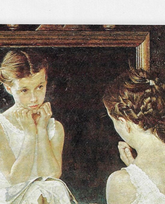 Norman Rockwell Vintage art book page “Girl at the Mirror” March 1954