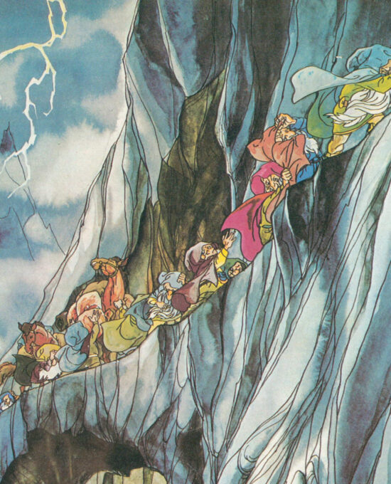 Antique Hobbit Illustration “Thunder battle in the mountains” Vintage orphaned book page 1978
