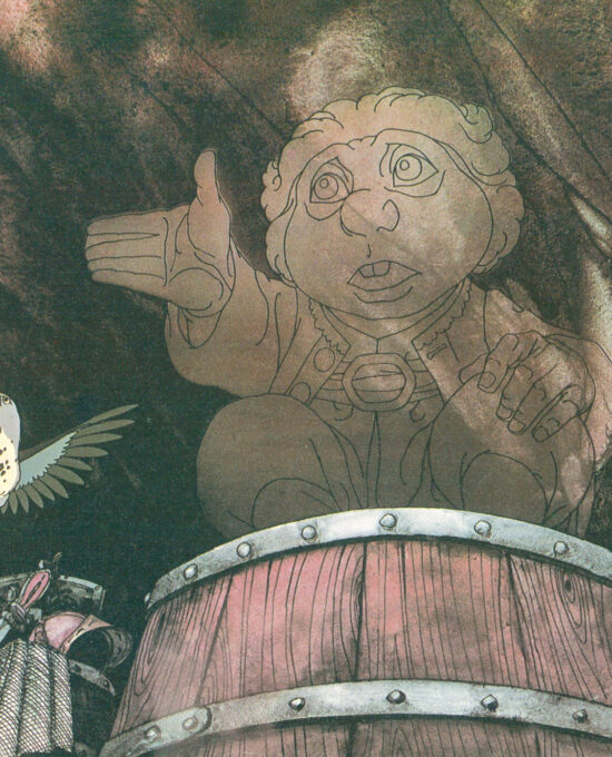 Antique Hobbit Illustration “Bilbo and the thrush” Vintage orphaned book page 1978