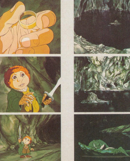 Antique Hobbit Illustration “Gollum’s lair collage” Vintage orphaned book page 1978
