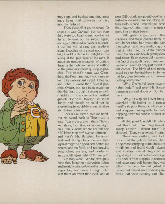 Antique Hobbit Illustration “Bilbo / Gandalf” Vintage 2-sided orphaned book page 1978