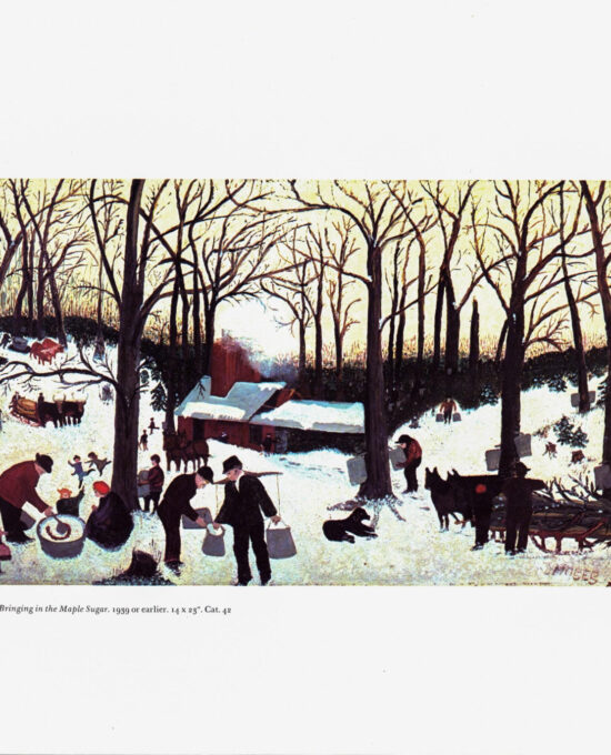 Grandma Moses “Bringing in the Maple Sugar” [c.1939] Vintage book print 13 x 12″ Folk art / Primitive