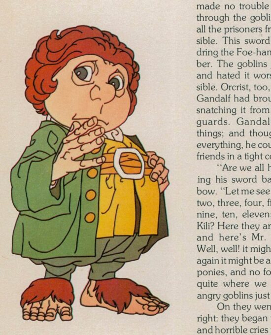 Antique Hobbit Illustration “Bilbo / Gandalf” Vintage 2-sided orphaned book page 1978
