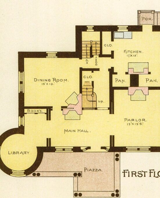 1891 Scientific American Antique Print: Fordham Heights Residence Victorian floorplan