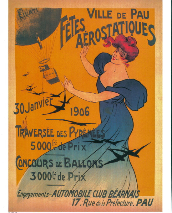 Antique Aviation Art “Fetes Aerostatiques” 1906 Vintage art book page