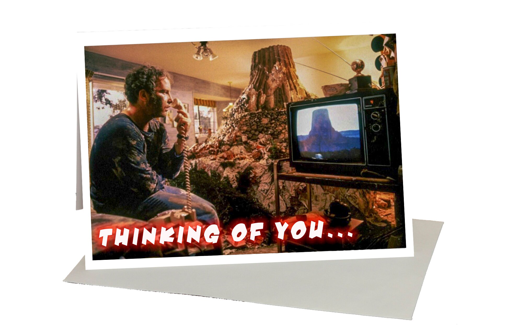 Geeky Greeting Card "Thinking of You" 5 x 7" card with matching creme envelope Close Encounters Devil's Tower