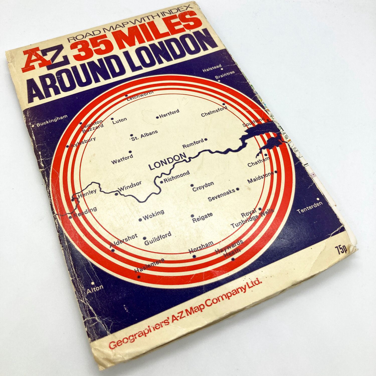 Vintage roadmap "AZ 35 Miles Around London" Color Single-sided 32 panels fold-out 1970s (?) - Image 3