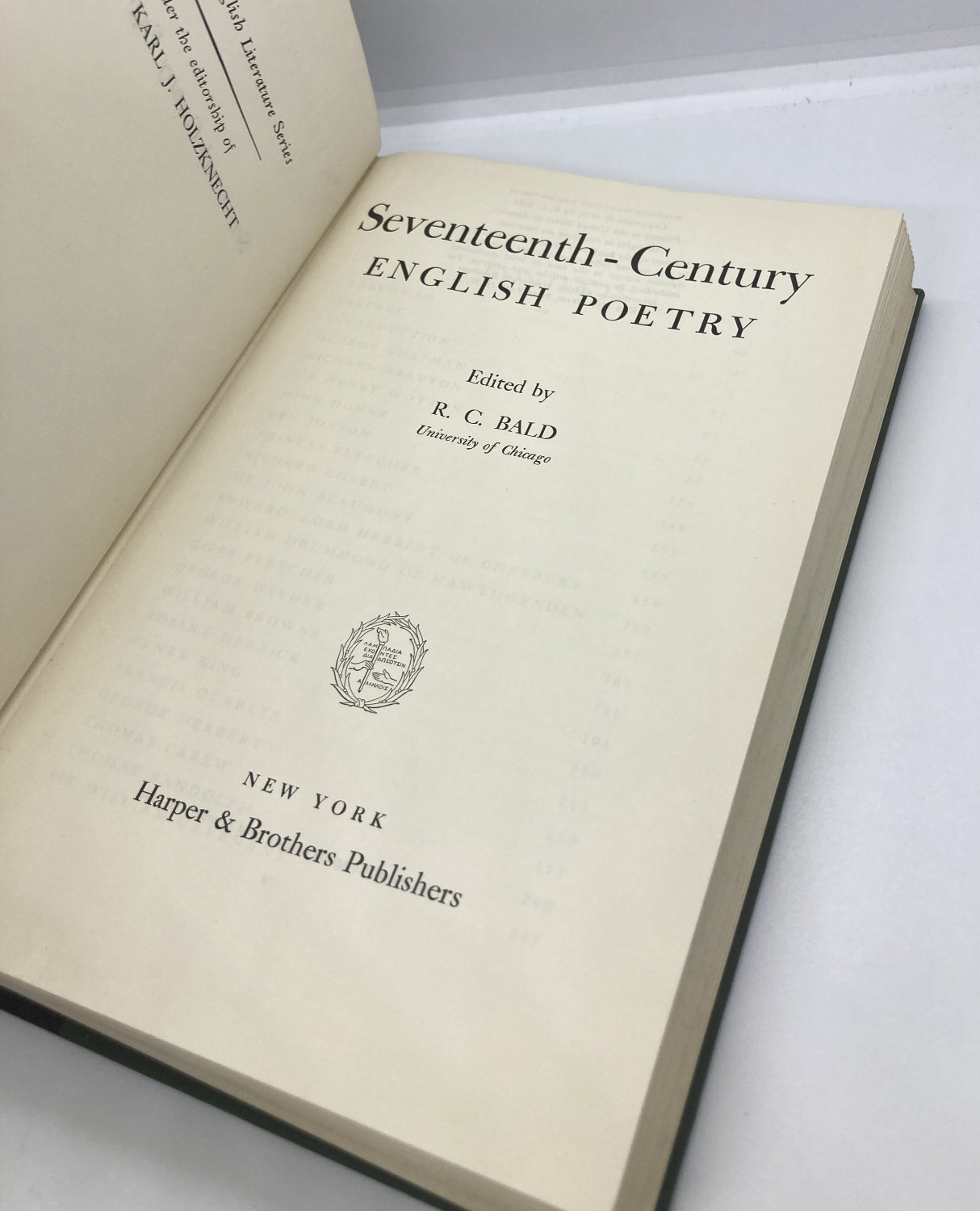 17th Century English Poetry Hardcover Harper 1959 First Edition - Image 3