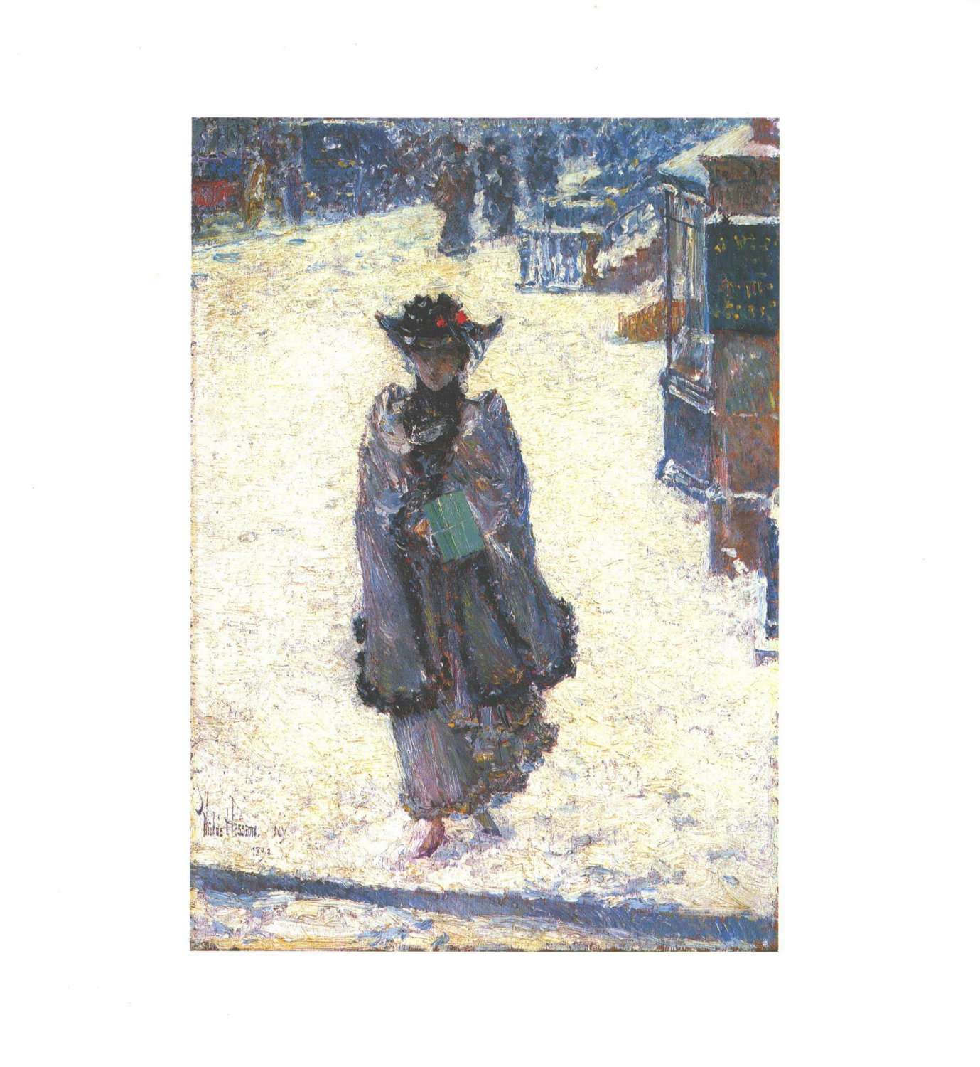 Childe Hassam "Street Scene, Wintertime" 1892 Vintage art book page - Image 2