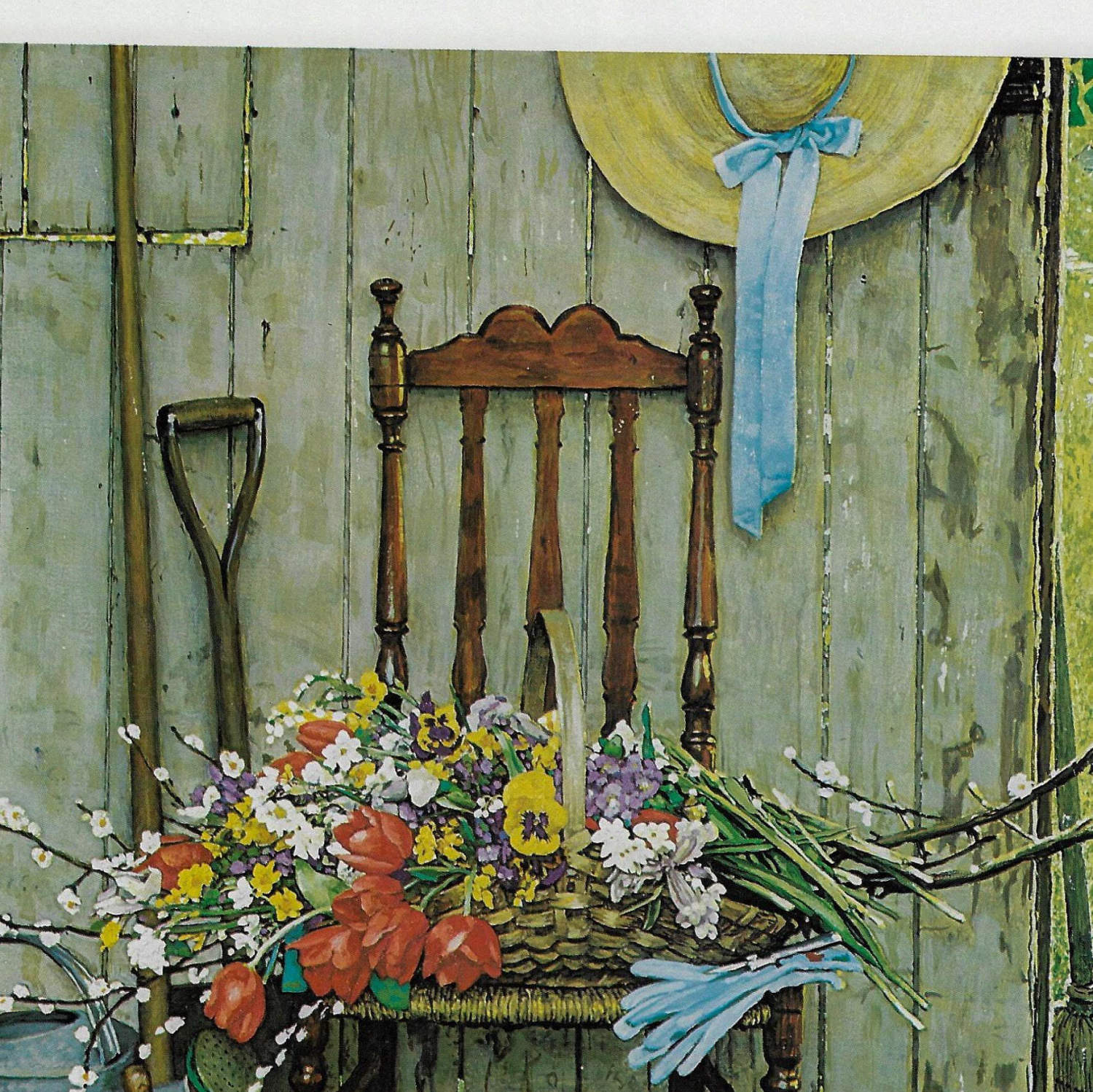 Norman Rockwell Vintage art book page "Spring Flowers" 1969