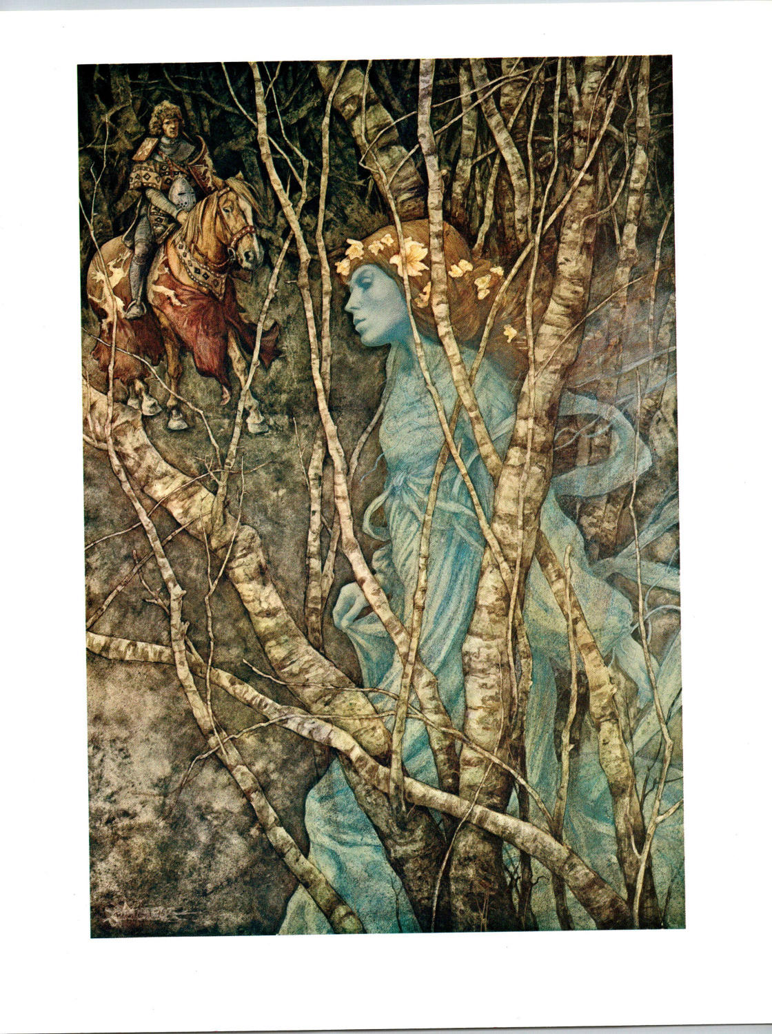 Brian Froud Art Print: Elfin Maid, Knight in Woodland, Vintage Book Page - Image 3