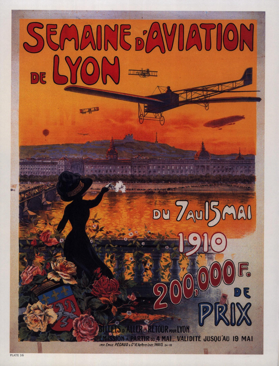 1910 Aviation Print: Antique French Flight Illustration, Lyon Air Show - Image 2