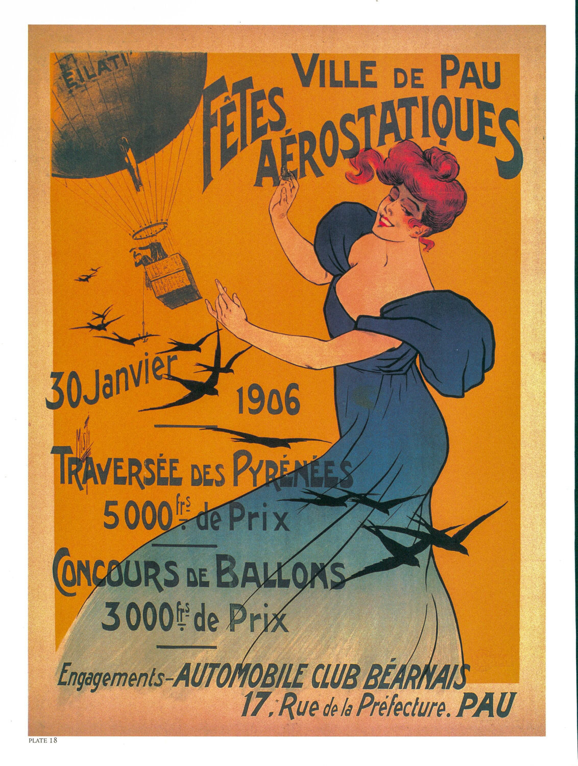 Antique Aviation Art "Fetes Aerostatiques" 1906 Vintage art book page - Image 2