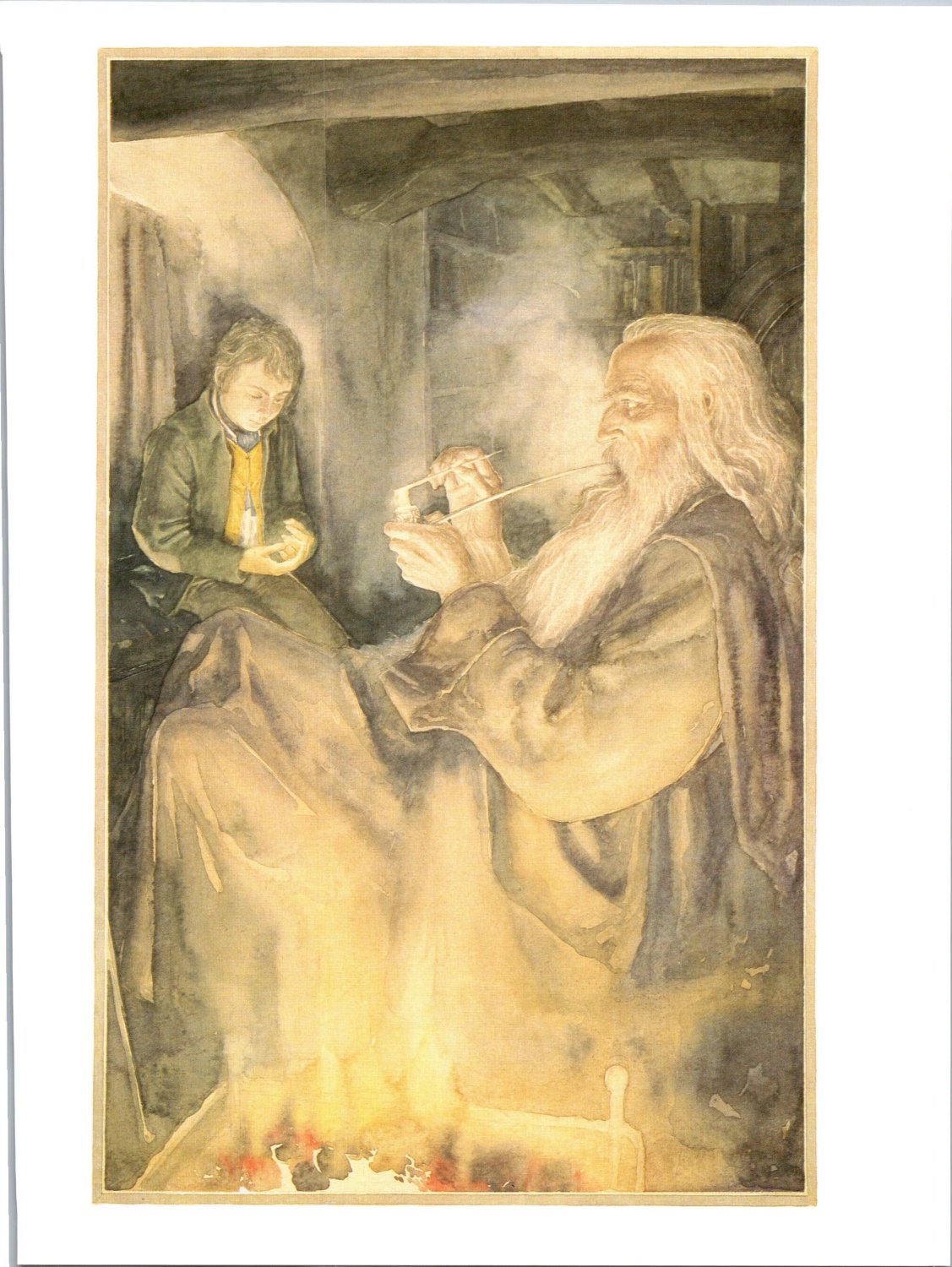 Frodo and Gandalf by Alan Lee from The Fellowship of the Ring Vintage art-book page - Image 3