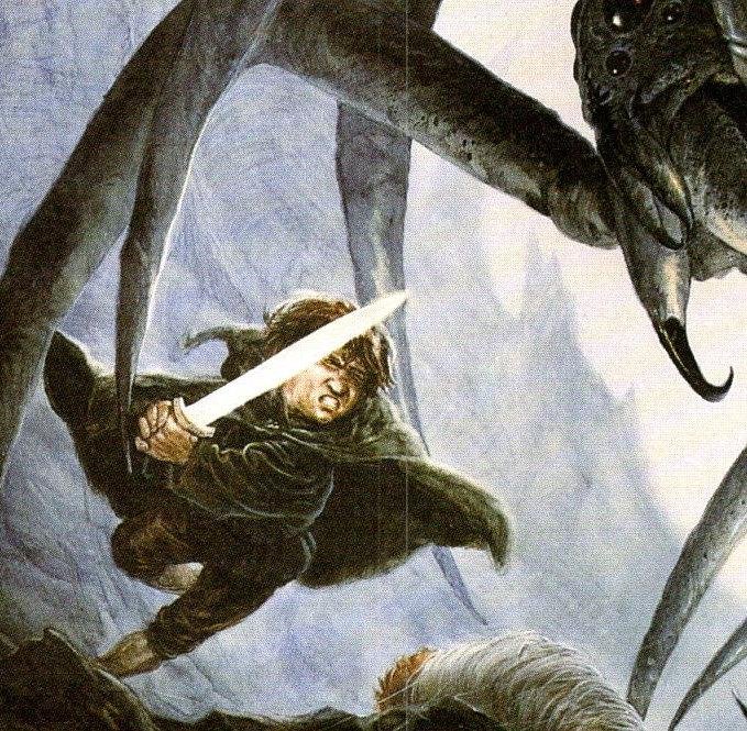 Sam and Shelob by John Howe from The Two Towers Vintage art-book page