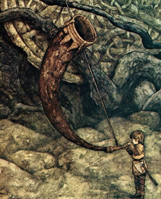 Brian Froud Art Print: Boy with Horn, Vintage Book Page (1976)